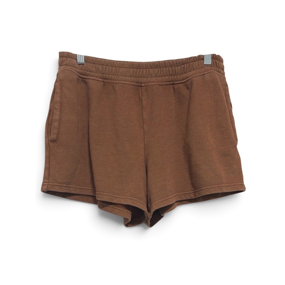Aerie Brown Waffle Knit High Waisted Lounge Shorts Women Medium Pockets
